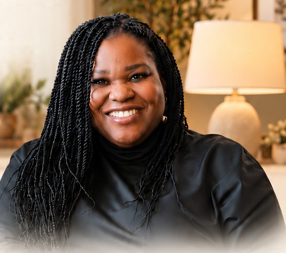 Jeanny Alexandre, biblical counselor, smiling in a warm, softly lit room